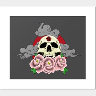 Skull and flowers Posters and Art